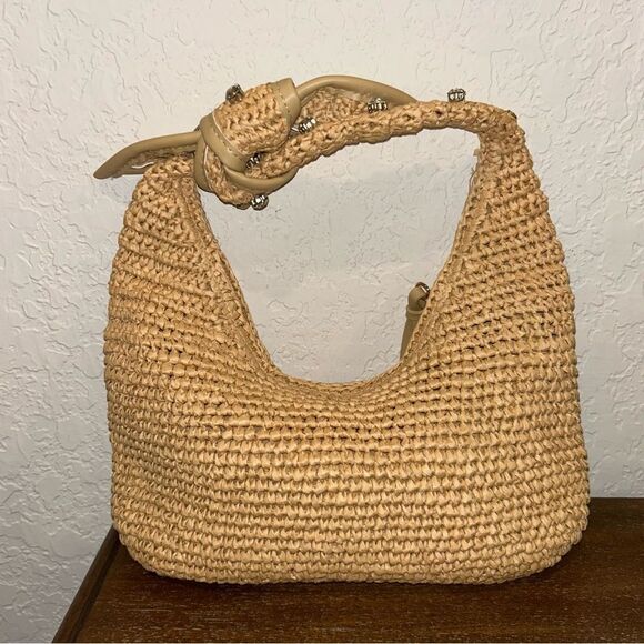 Urban Expressions Studded Embellished Raffia Straw Shoulder Bag - Picture 10 of 11